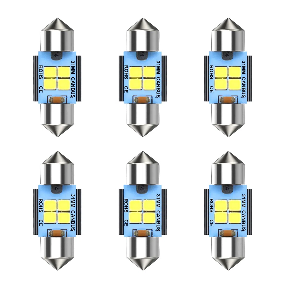 6 sztuk 31 MM Feston 6418 C5W żarówka samochodowa LED, 12-24 V 400 lm 6500 K (biały) 4SMD 2835 chipsety LED Canbus bez błędów, do samochodu kopułowego karty bagażnikowej dzięki uprzejmości